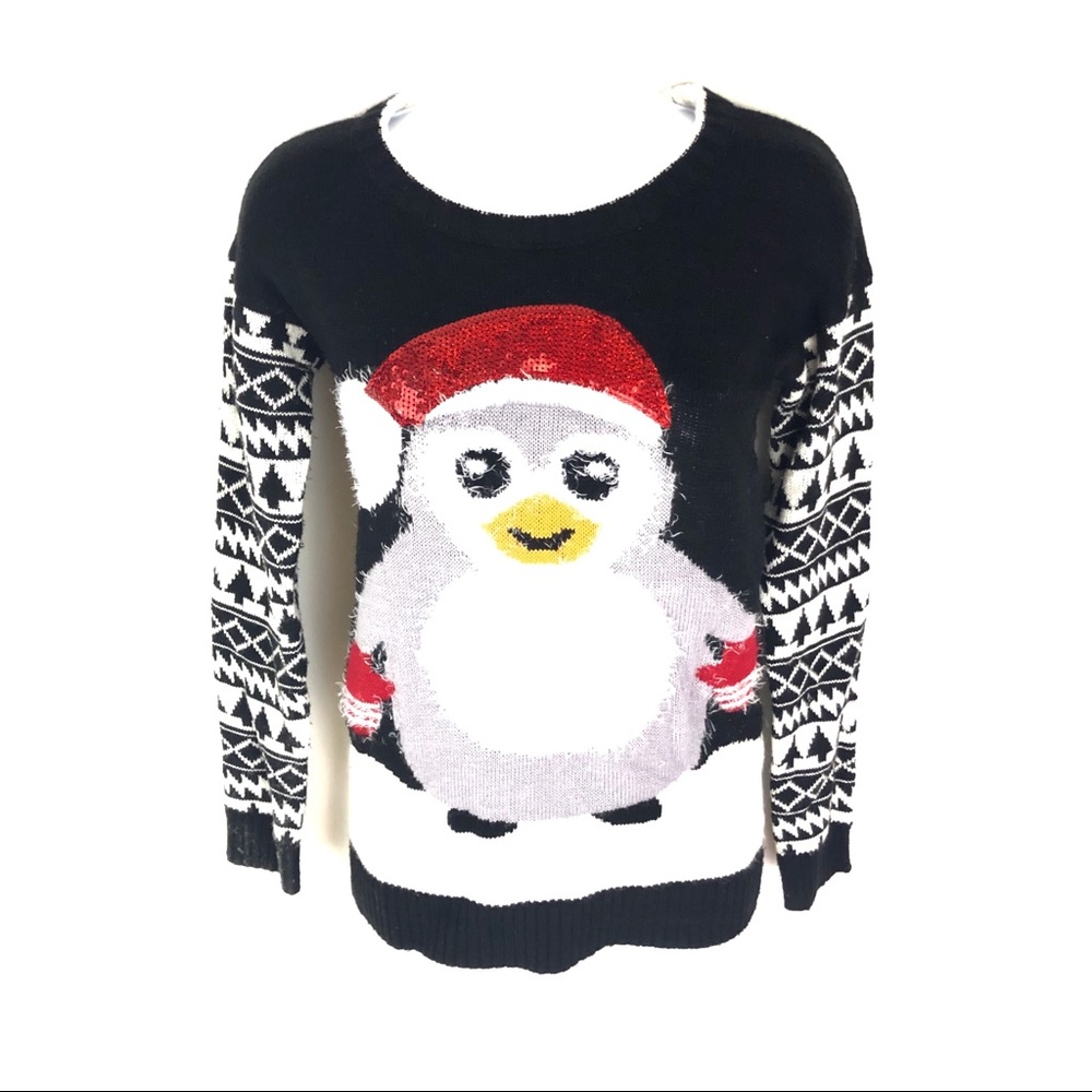Ugly Christmas Sweater Penguin Black S